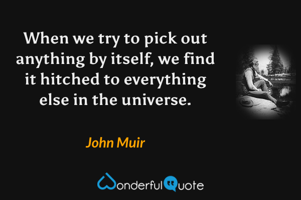 When we try to pick out anything by itself, we find it hitched to everything else in the universe. - John Muir quote.