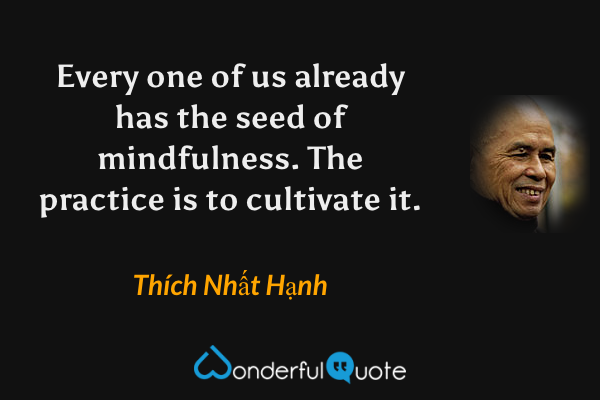Every one of us already has the seed of mindfulness. The practice is to cultivate it. - Thích Nhất Hạnh quote.