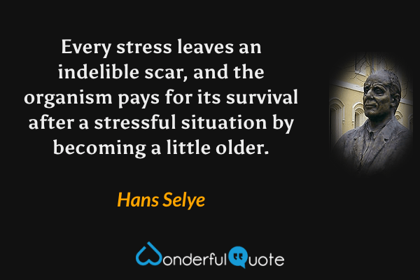Every stress leaves an indelible scar, and the organism pays for its survival after a stressful situation by becoming a little older. - Hans Selye quote.