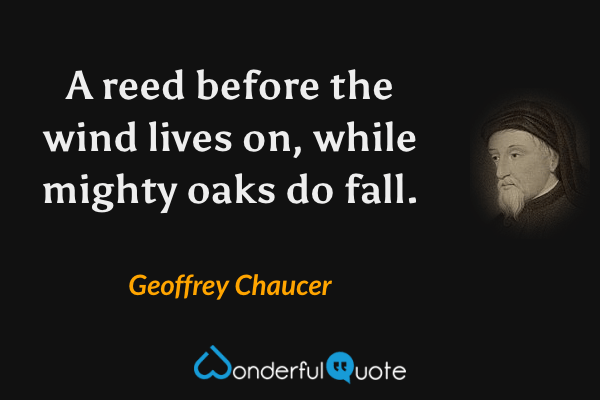 A reed before the wind lives on, while mighty oaks do fall. - Geoffrey Chaucer quote.