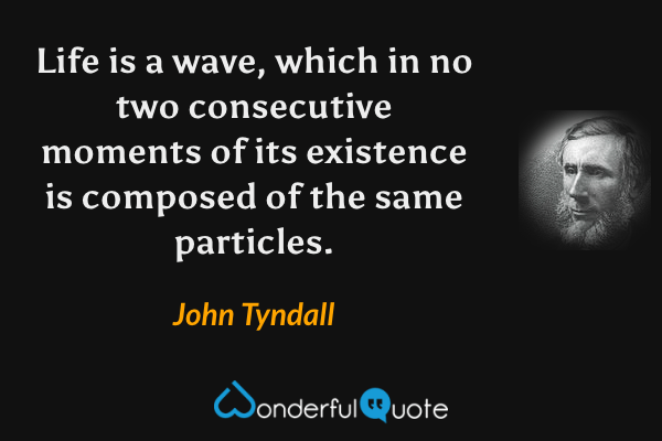 Life is a wave, which in no two consecutive moments of its existence is composed of the same particles. - John Tyndall quote.