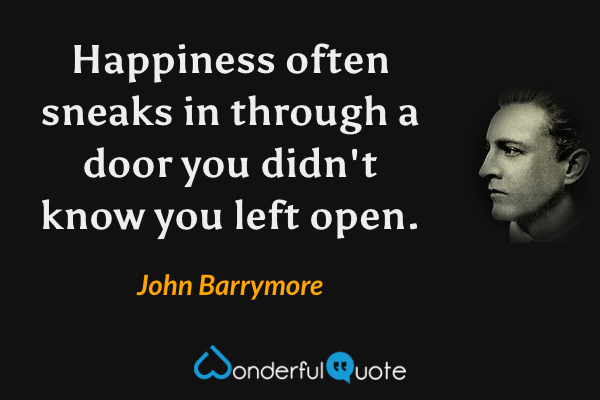 Happiness often sneaks in through a door you didn't know you left open. - John Barrymore quote.