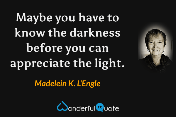 Maybe you have to know the darkness before you can appreciate the light. - Madelein K. L'Engle quote.