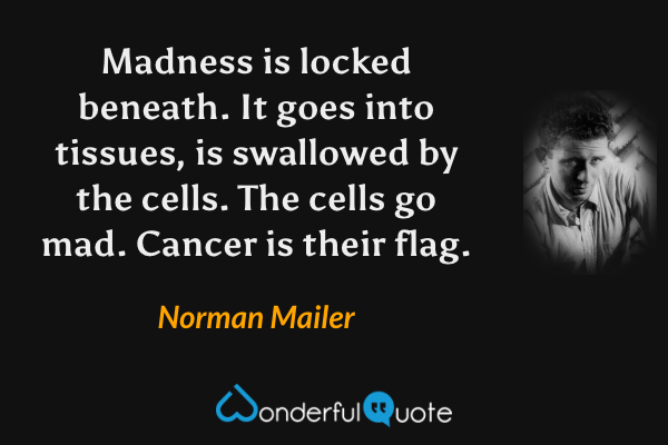 Madness is locked beneath.  It goes into tissues, is swallowed by the cells.  The cells go mad.  Cancer is their flag. - Norman Mailer quote.