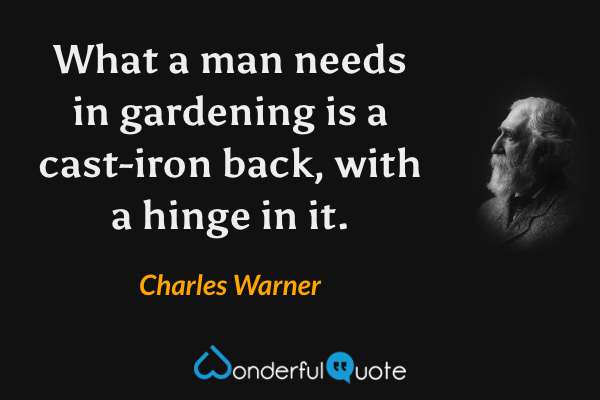 What a man needs in gardening is a cast-iron back, with a hinge in it. - Charles Warner quote.