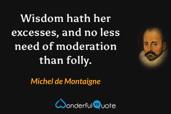 Wisdom hath her excesses, and no less need of moderation than folly. - Michel de Montaigne quote.