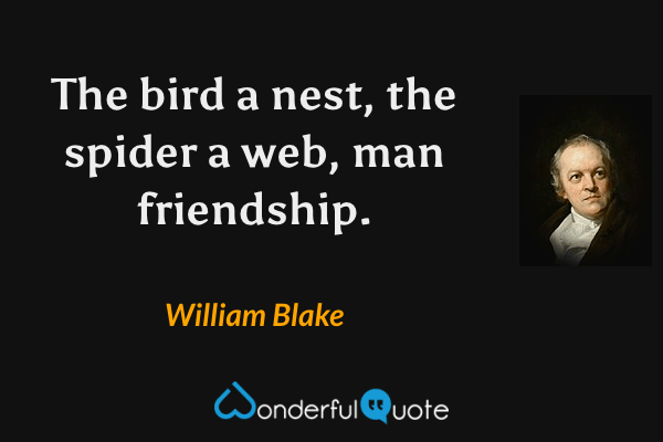 The bird a nest, the spider a web, man friendship. - William Blake quote.