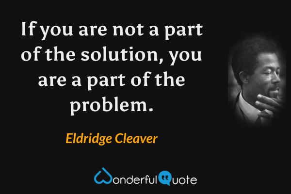 If you are not a part of the solution, you are a part of the problem. - Eldridge Cleaver quote.