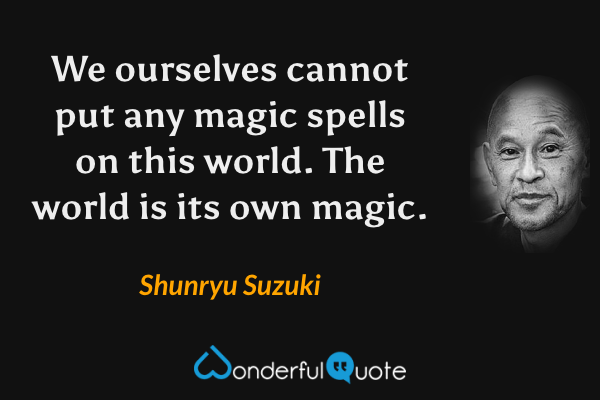 We ourselves cannot put any magic spells on this world. The world is its own magic. - Shunryu Suzuki quote.