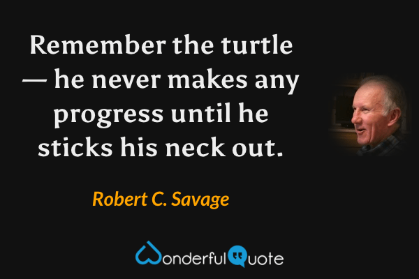 Remember the turtle — he never makes any progress until he sticks his neck out. - Robert C. Savage quote.