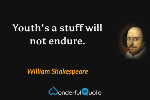 Youth's a stuff will not endure. - William Shakespeare quote.