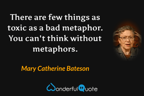 There are few things as toxic as a bad metaphor.  You can't think without metaphors. - Mary Catherine Bateson quote.