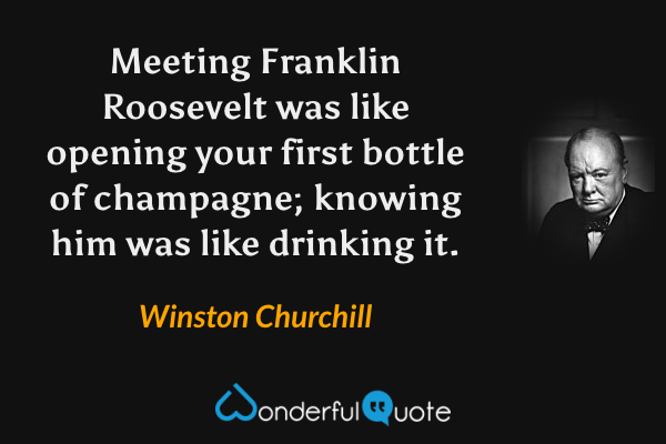 Meeting Franklin Roosevelt was like opening your first bottle of champagne; knowing him was like drinking it. - Winston Churchill quote.