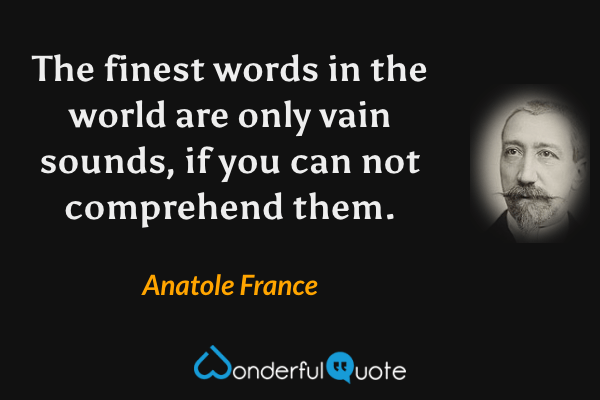 The finest words in the world are only vain sounds, if you can not comprehend them. - Anatole France quote.