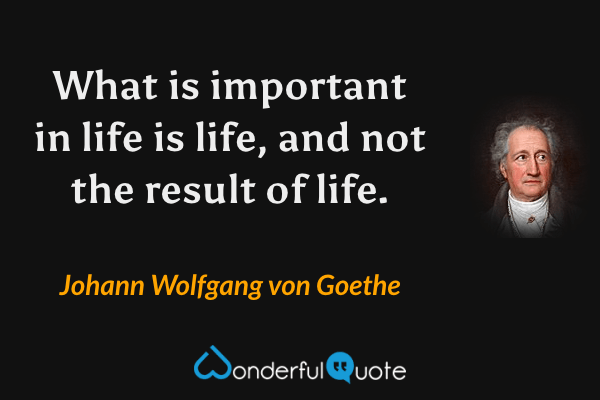 What is important in life is life, and not the result of life. - Johann Wolfgang von Goethe quote.