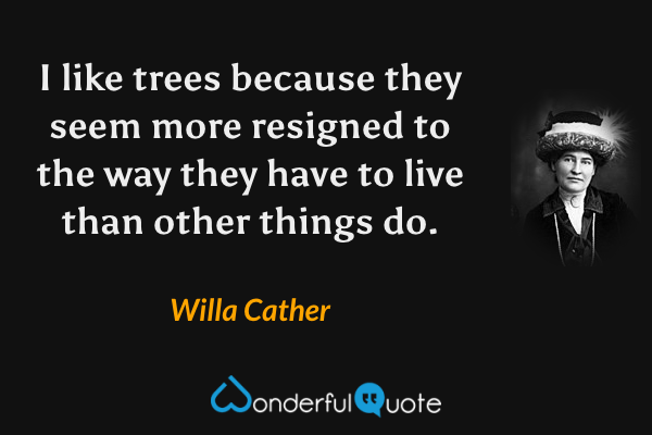 I like trees because they seem more resigned to the way they have to live than other things do. - Willa Cather quote.