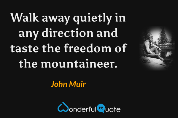 Walk away quietly in any direction and taste the freedom of the mountaineer. - John Muir quote.