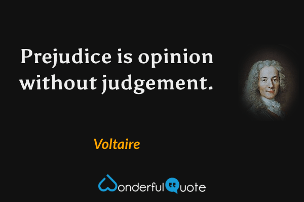 Prejudice is opinion without judgement. - Voltaire quote.