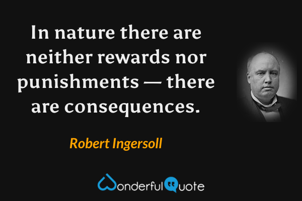In nature there are neither rewards nor punishments — there are consequences. - Robert Ingersoll quote.