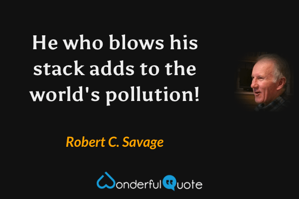 He who blows his stack adds to the world's pollution! - Robert C. Savage quote.