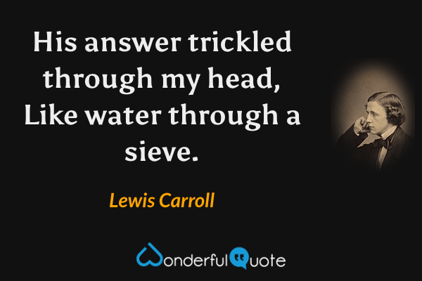 His answer trickled through my head,
Like water through a sieve. - Lewis Carroll quote.