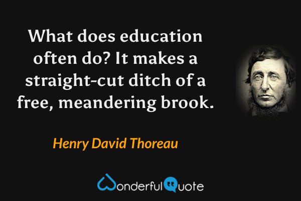 What does education often do?  It makes a straight-cut ditch of a free, meandering brook. - Henry David Thoreau quote.