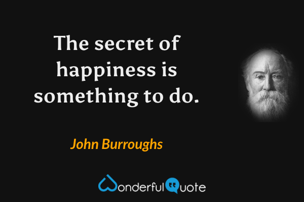The secret of happiness is something to do. - John Burroughs quote.