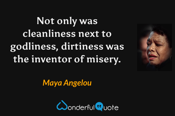 Not only was cleanliness next to godliness, dirtiness was the inventor of misery. - Maya Angelou quote.