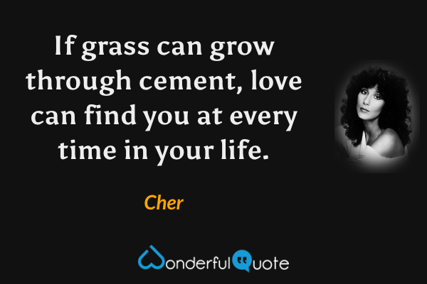 If grass can grow through cement, love can find you at every time in your life. - Cher quote.
