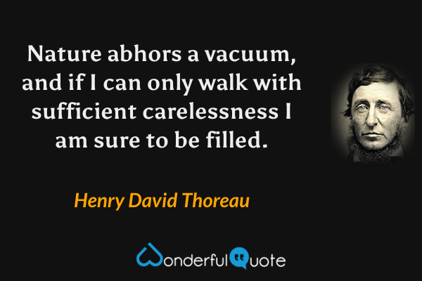 Nature abhors a vacuum, and if I can only walk with sufficient carelessness I am sure to be filled. - Henry David Thoreau quote.