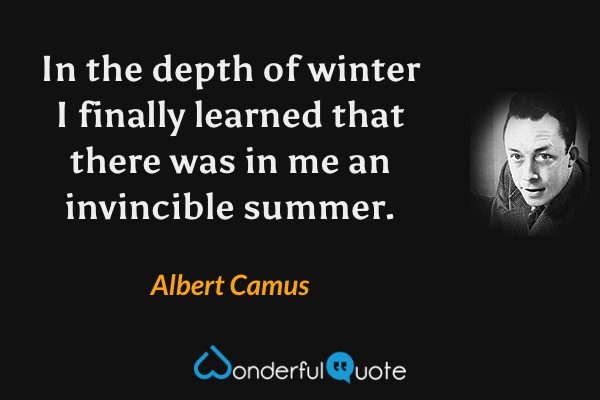 In the depth of winter I finally learned that there was in me an invincible summer. - Albert Camus quote.
