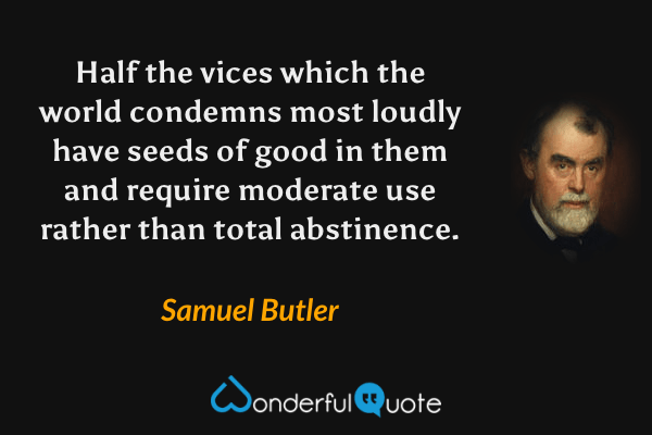 Half the vices which the world condemns most loudly have seeds of good in them and require moderate use rather than total abstinence. - Samuel Butler quote.