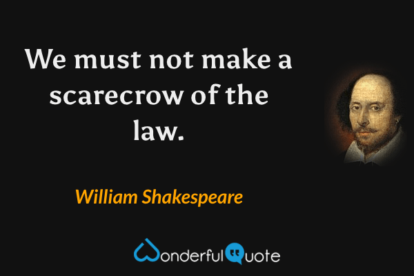 We must not make a scarecrow of the law. - William Shakespeare quote.