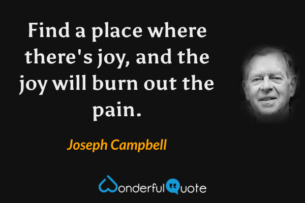 Find a place where there's joy, and the joy will burn out the pain. - Joseph Campbell quote.