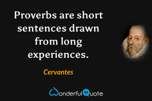 Proverbs are short sentences drawn from long experiences. - Cervantes quote.