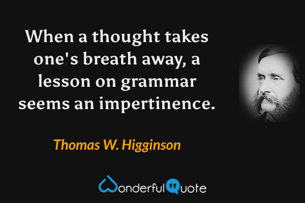 When a thought takes one's breath away, a lesson on grammar seems an impertinence. - Thomas W. Higginson quote.