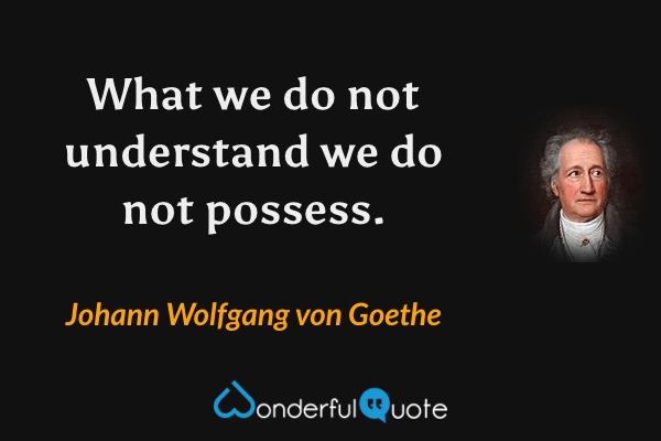 What we do not understand we do not possess. - Johann Wolfgang von Goethe quote.
