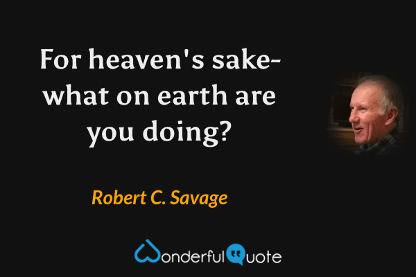 For heaven's sake- what on earth are you doing? - Robert C. Savage quote.