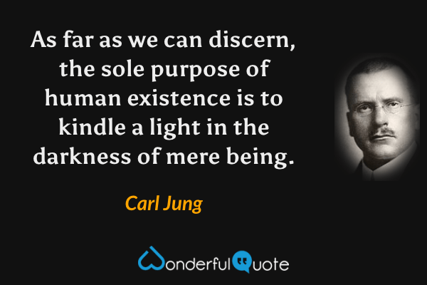 As far as we can discern, the sole purpose of human existence is to kindle a light in the darkness of mere being. - Carl Jung quote.