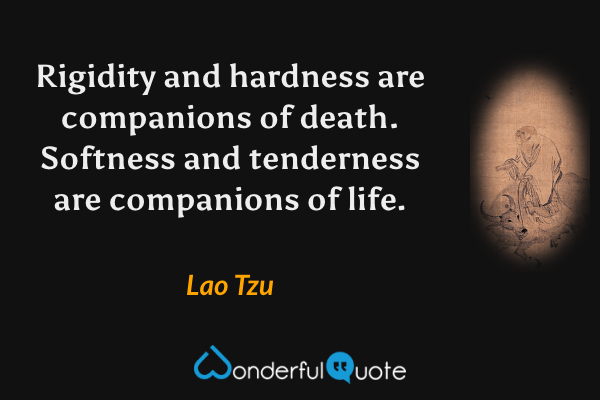 Rigidity and hardness are companions of death. Softness and tenderness are companions of life. - Lao Tzu quote.
