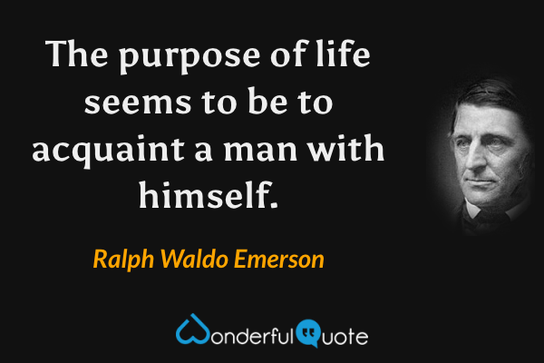 The purpose of life seems to be to acquaint a man with himself. - Ralph Waldo Emerson quote.