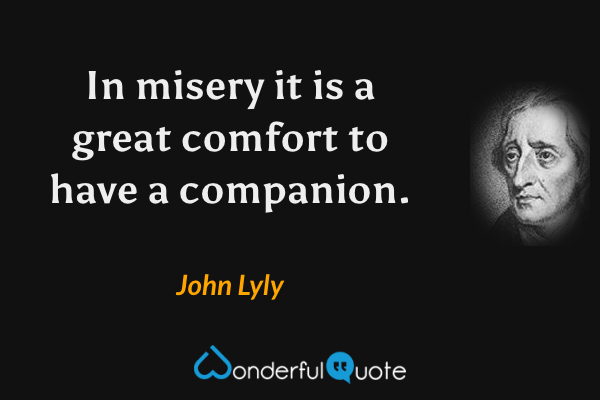 In misery it is a great comfort to have a companion. - John Lyly quote.