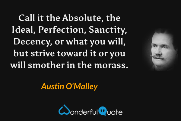 Call it the Absolute, the Ideal, Perfection, Sanctity, Decency, or what you will, but strive toward it or you will smother in the morass. - Austin O'Malley quote.