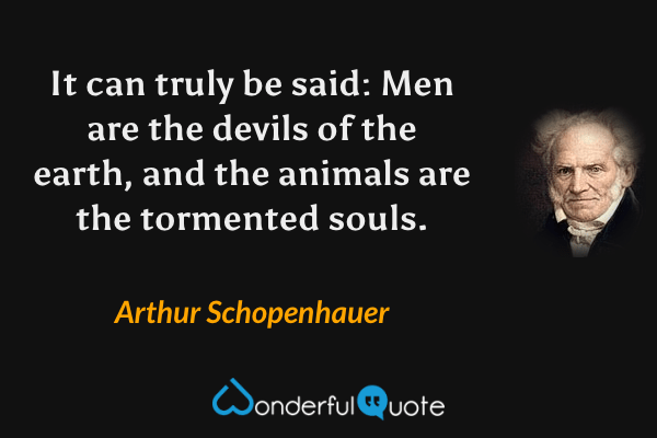 It can truly be said: Men are the devils of the earth, and the animals are the tormented souls. - Arthur Schopenhauer quote.