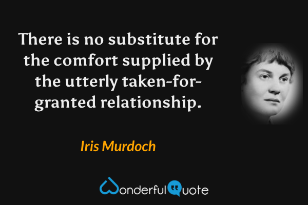 There is no substitute for the comfort supplied by the utterly taken-for-granted relationship. - Iris Murdoch quote.