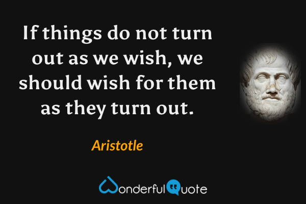 If things do not turn out as we wish, we should wish for them as they turn out. - Aristotle quote.