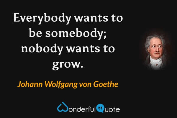 Everybody wants to be somebody; nobody wants to grow. - Johann Wolfgang von Goethe quote.
