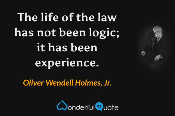 The life of the law has not been logic; it has been experience. - Oliver Wendell Holmes, Jr. quote.