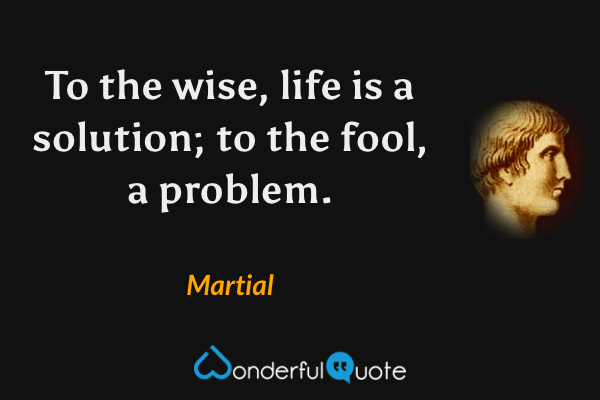 To the wise, life is a solution; to the fool, a problem. - Martial quote.