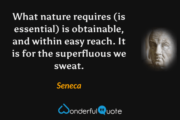 What nature requires (is essential) is obtainable, and within easy reach. It is for the superfluous we sweat. - Seneca quote.